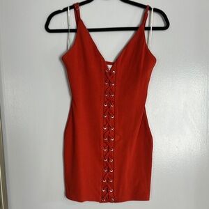 MOVING SALE - Rust Orange Lace-Up Mini Dress